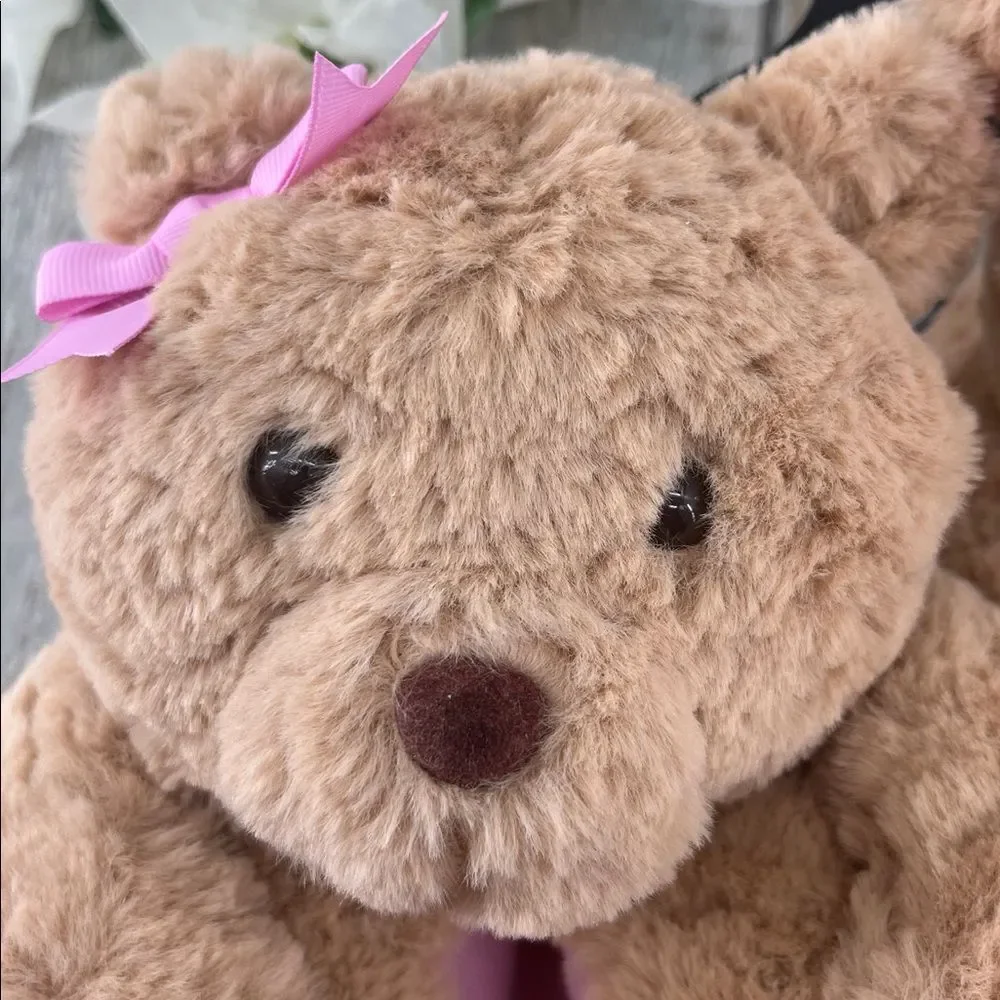 Little Girls Plush Teddy Bear Slippers Shoes Size 2-3